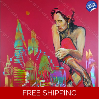 City of London Abstract Pink Night Figure 5058